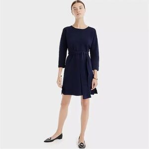 J. Crew Stretch Cotton Shift Dress Indigo Sea 3/4 Sleeves Navy Round Neck